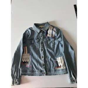 Cactus + Pearl Denim Jacket Size S Blue Lace Patchwork